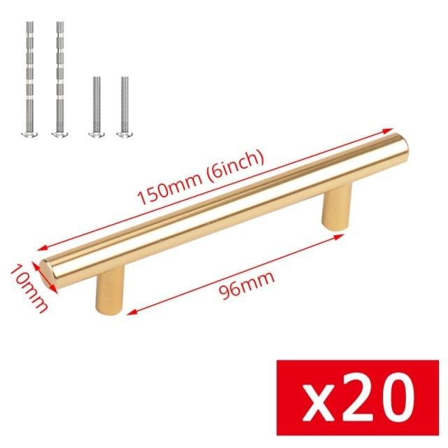 20 PCS Set Brushed Gold Kitchen Handle Stainless Steel T Bar Door Pull 76mm 96mm Cabinet Knobs and Handles Black Furniture Handle Stainless Steel Kitchen Cupboard Handles Cabinet Handles