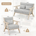 2 Pieces Living Room Furniture Set with Rubber Wood Frame