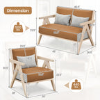 2 Pieces Living Room Furniture Set with Rubber Wood Frame