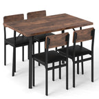 5-Piece Dining Table Set for 4 People Industrial Kitchen Table and 4 PU Leather Chairs-Brown