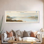 Honey Lake Framed Canvas Print, Lake House Art, Panoramic Travel Poster, Wall Art, Stunning Lake Painting, Home Decor