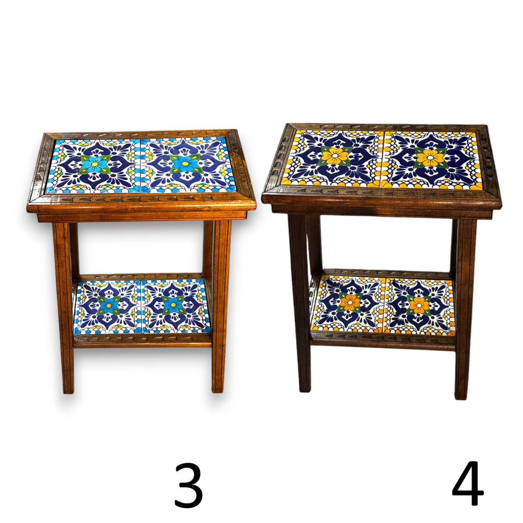 Talavera Tile End Table | Handmade Mexican Wood Accent Furniture