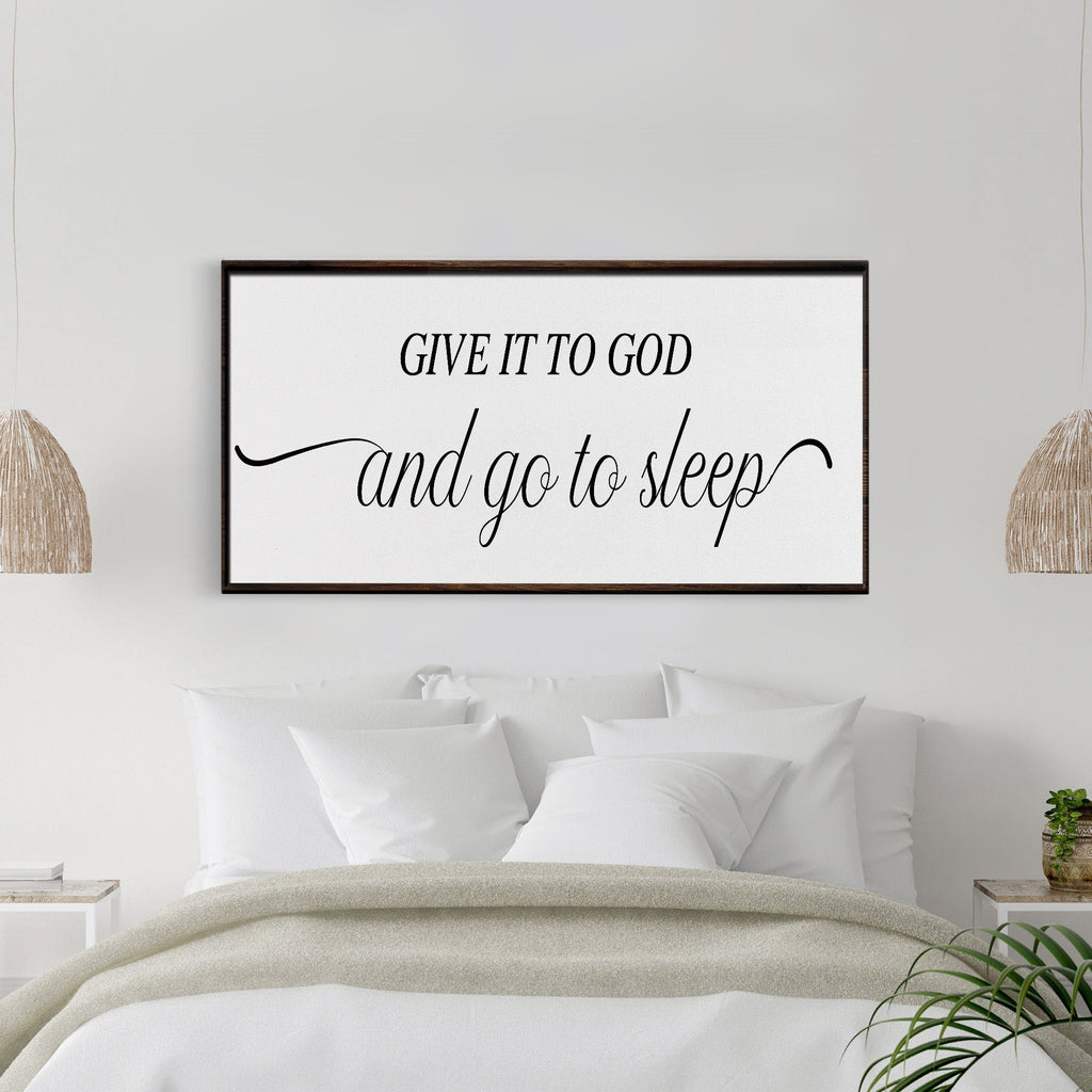 master bedroom sign, give it to God and go to sleep, master bedroom decor, wall decor, bedroom wall art, wood and canvas signs, living room
