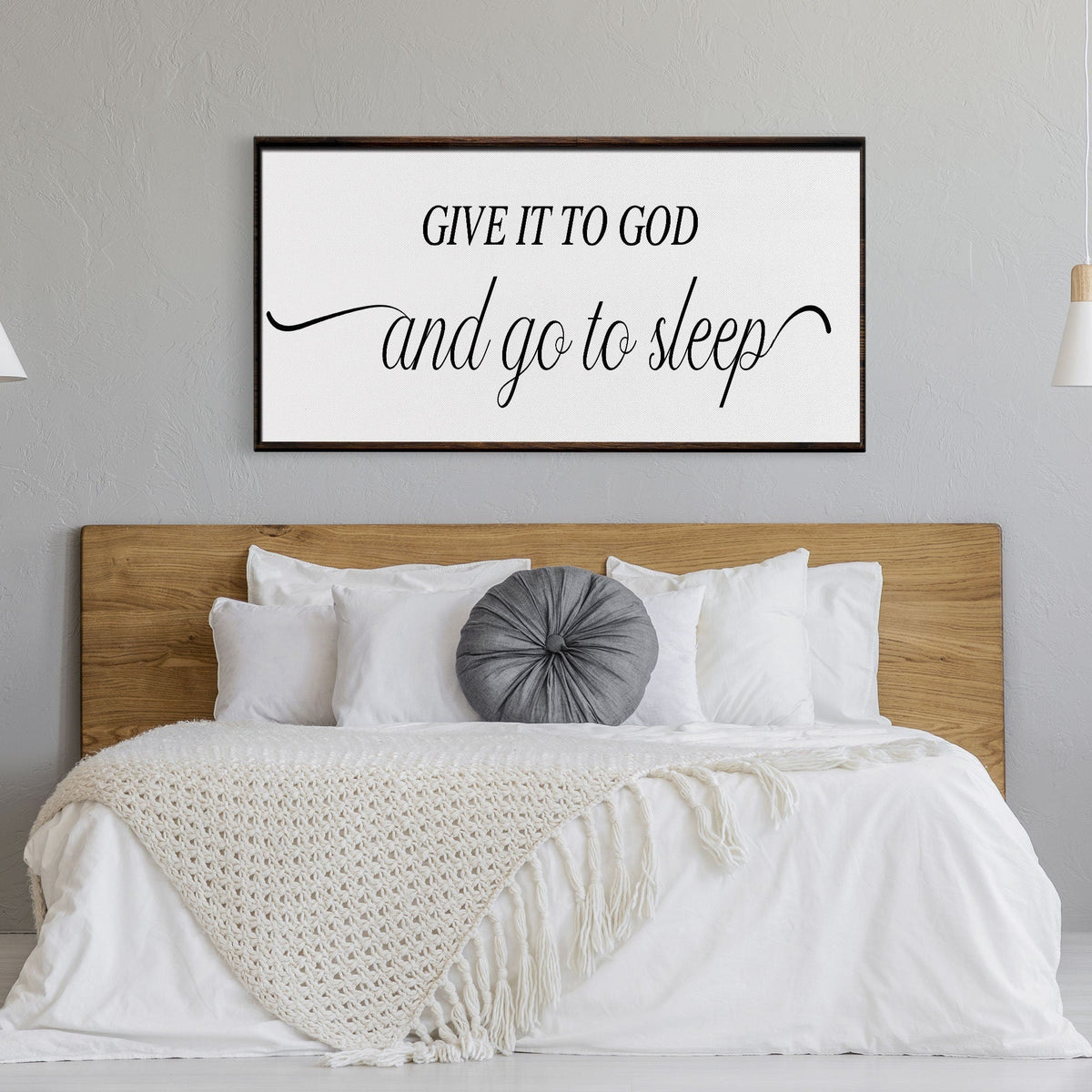 master bedroom sign, give it to God and go to sleep, master bedroom decor, wall decor, bedroom wall art, wood and canvas signs, living room
